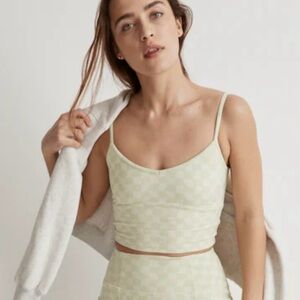 Madewell Flex Longline Checkerboard Bra Crop Top in Faded Seagrass - Size: Small